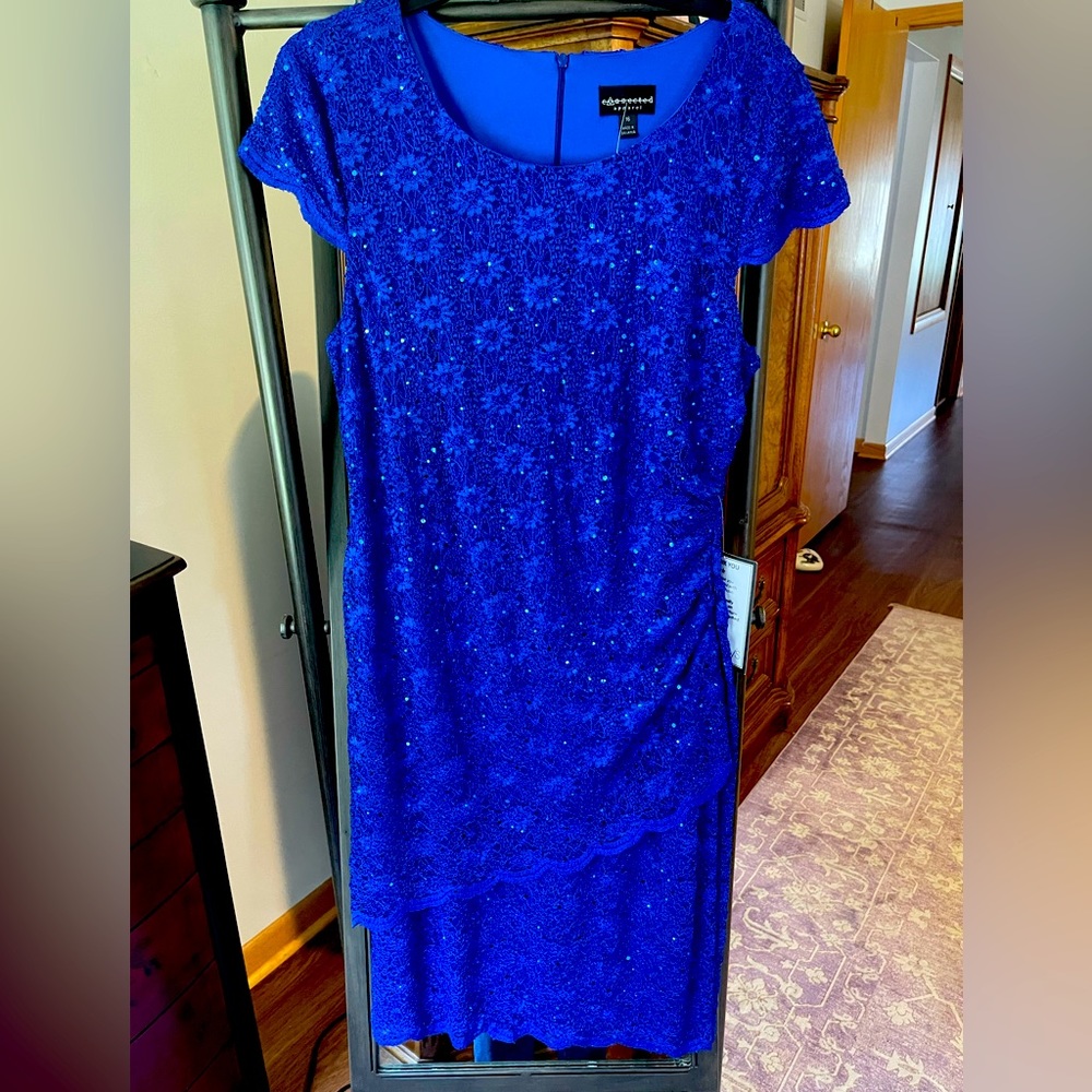 Evening apparel rich cobalt blue color in size 16.  Sparkly details. Cap sleeves